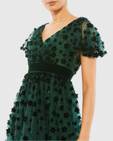 Green Embellished Butterfly Sleeve Velvet Hem Midi Dress